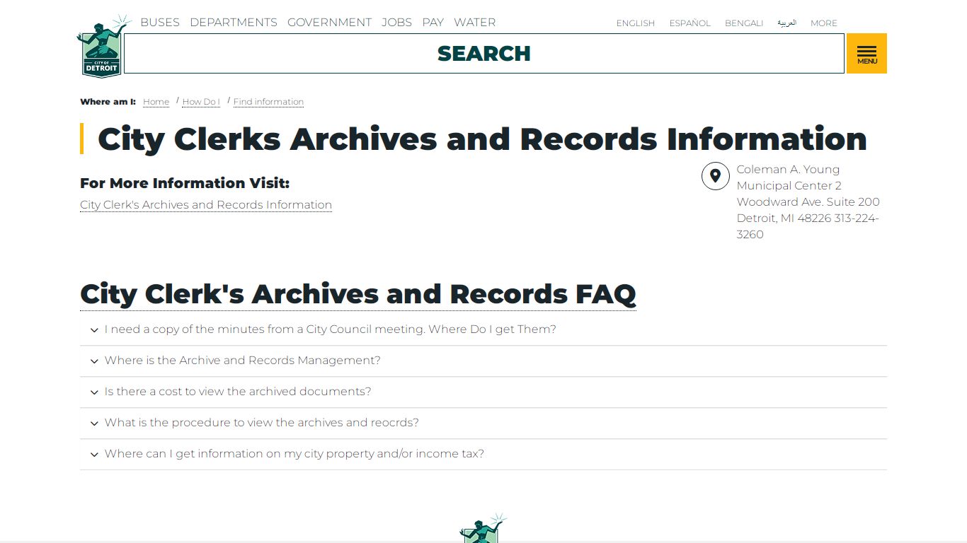 City Clerks Archives and Records Information | City of Detroit